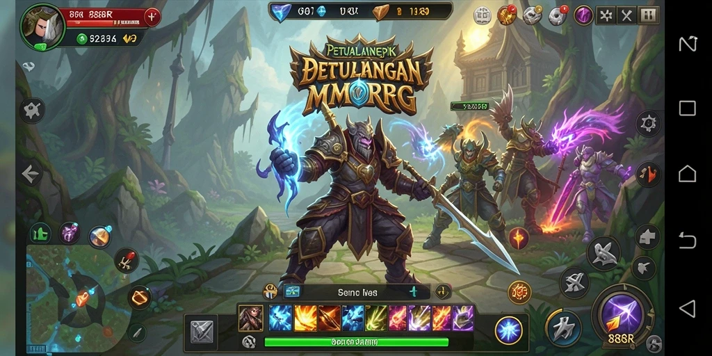 Tangkapan layar menunjukkan aksi seru di dalam dunia MMORPG 888R.