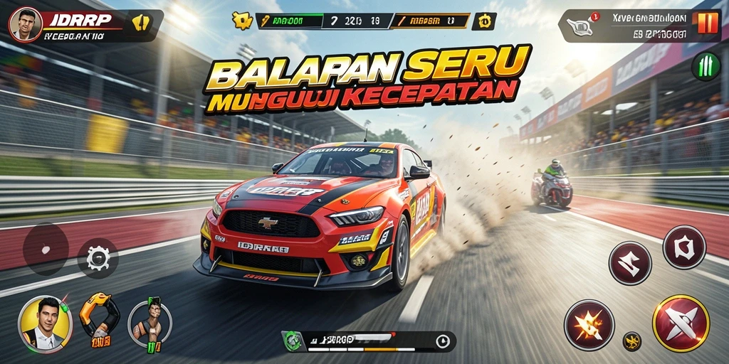 Screenshot gameplay <strong>IDRRP</strong> menunjukkan aksi balapan yang mendebarkan dengan grafis menakjubkan.