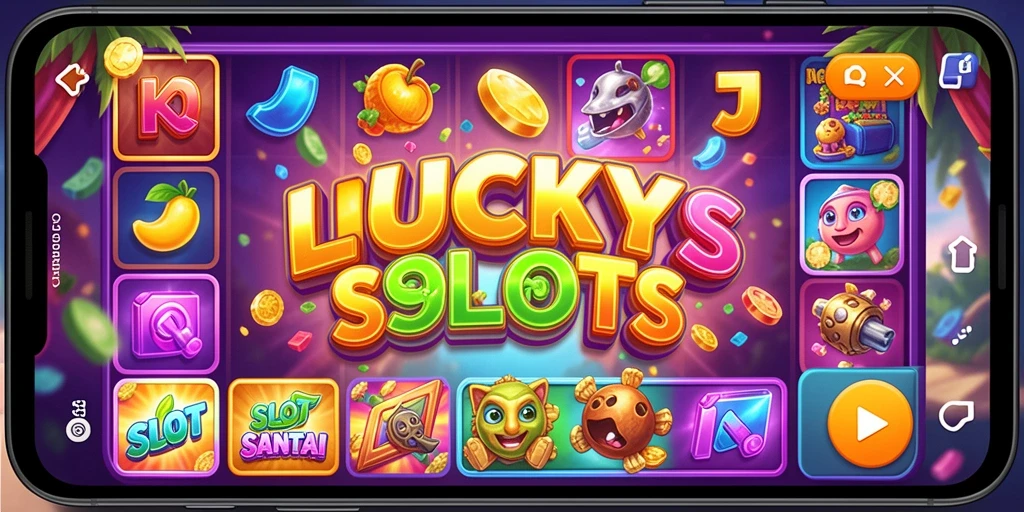 Screenshot LUCKYSLOTS menampilkan gameplay slot yang menarik dan penuh warna.
