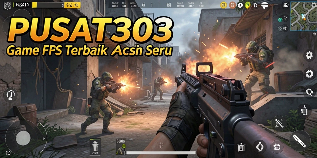Screenshot PUSAT303 menampilkan aksi gameplay FPS yang mendebarkan.