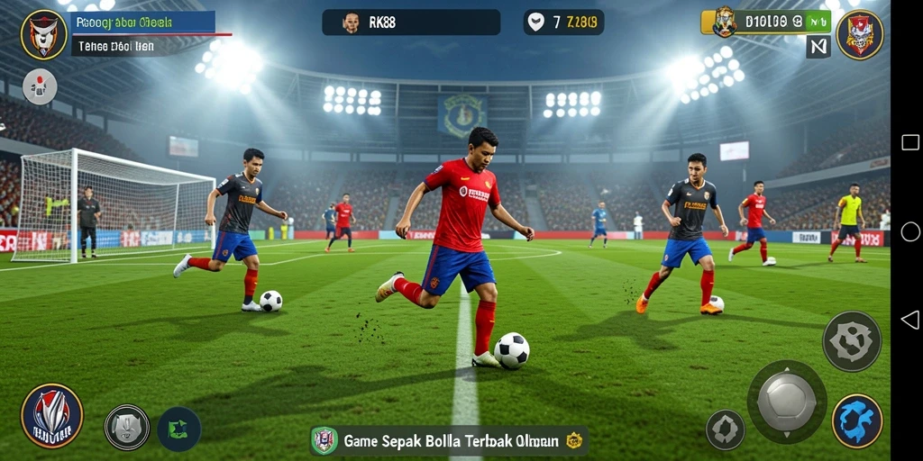 Screenshot utama RK88 menampilkan aksi mendebarkan permainan sepak bola.