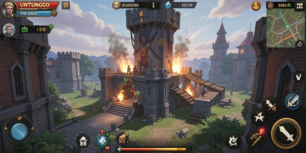 Gameplay seru dalam UNTUNGGO dengan strategi pertahanan menara.